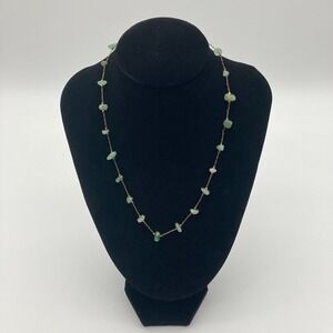 Vintage Boho Green Aventurine Raw Stone Chip Dainty Copper Tone Station Necklace